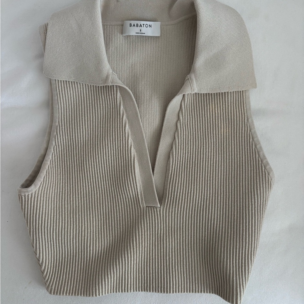 Babaton Cream Ribbed Knit Top